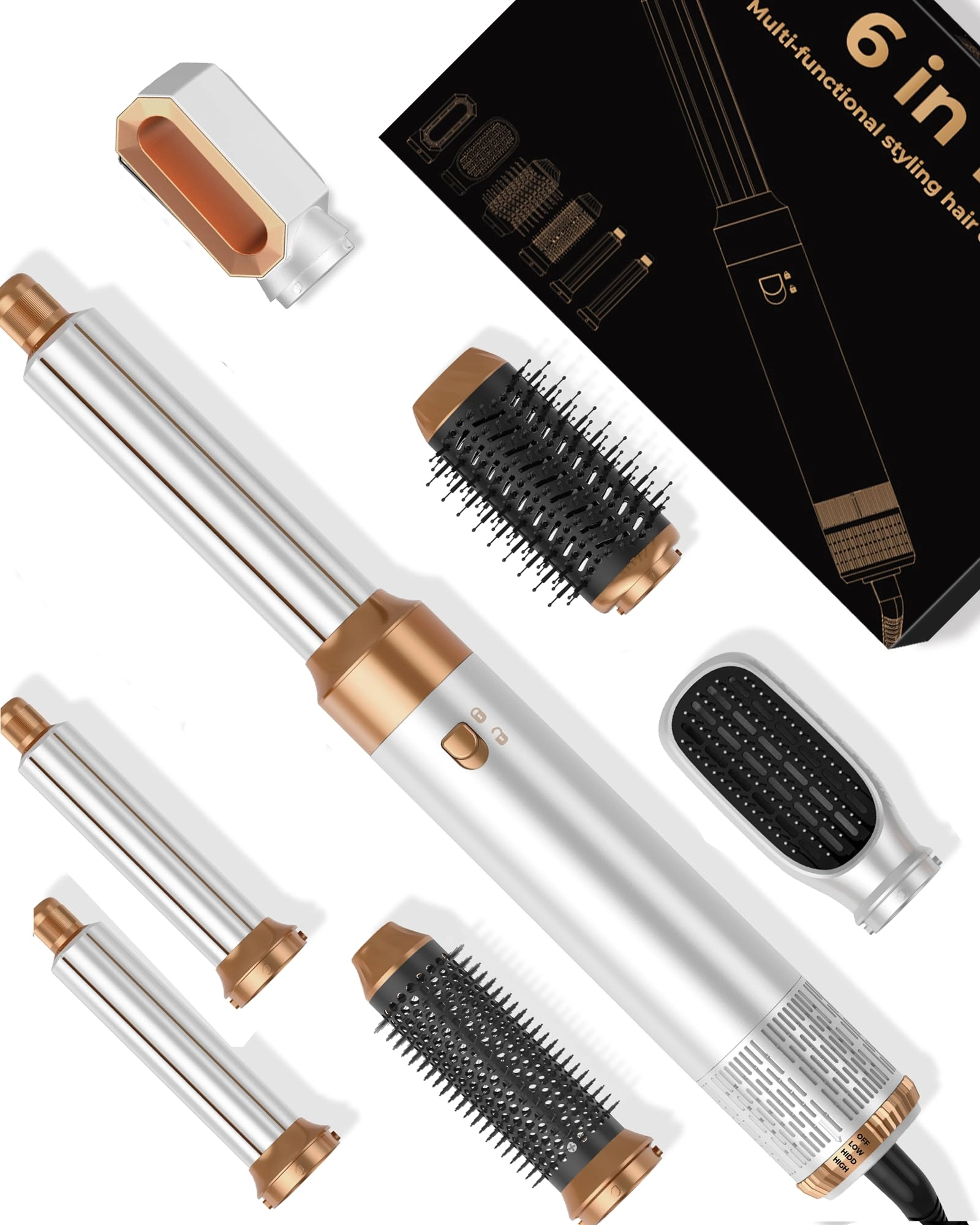 OKWRAP Blow Dryer Brush + Curling Wand + Ionic Hot Air Hair Dryer + Massage Oval Hair Dryer + Left&Right Hair Curlers