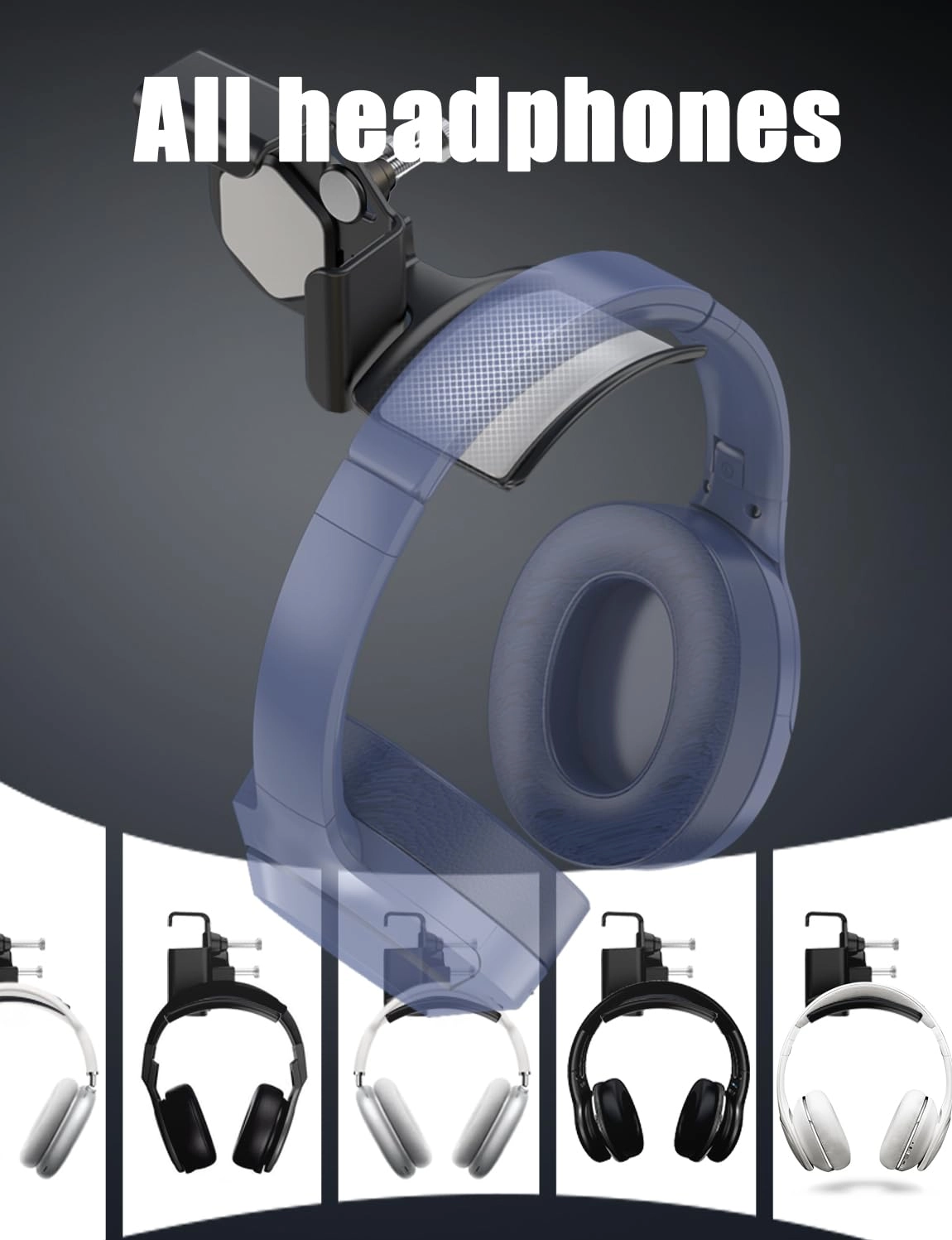 Headset Holder - for Headphones and Headsets Clamp-On Adjustable Space-Saving