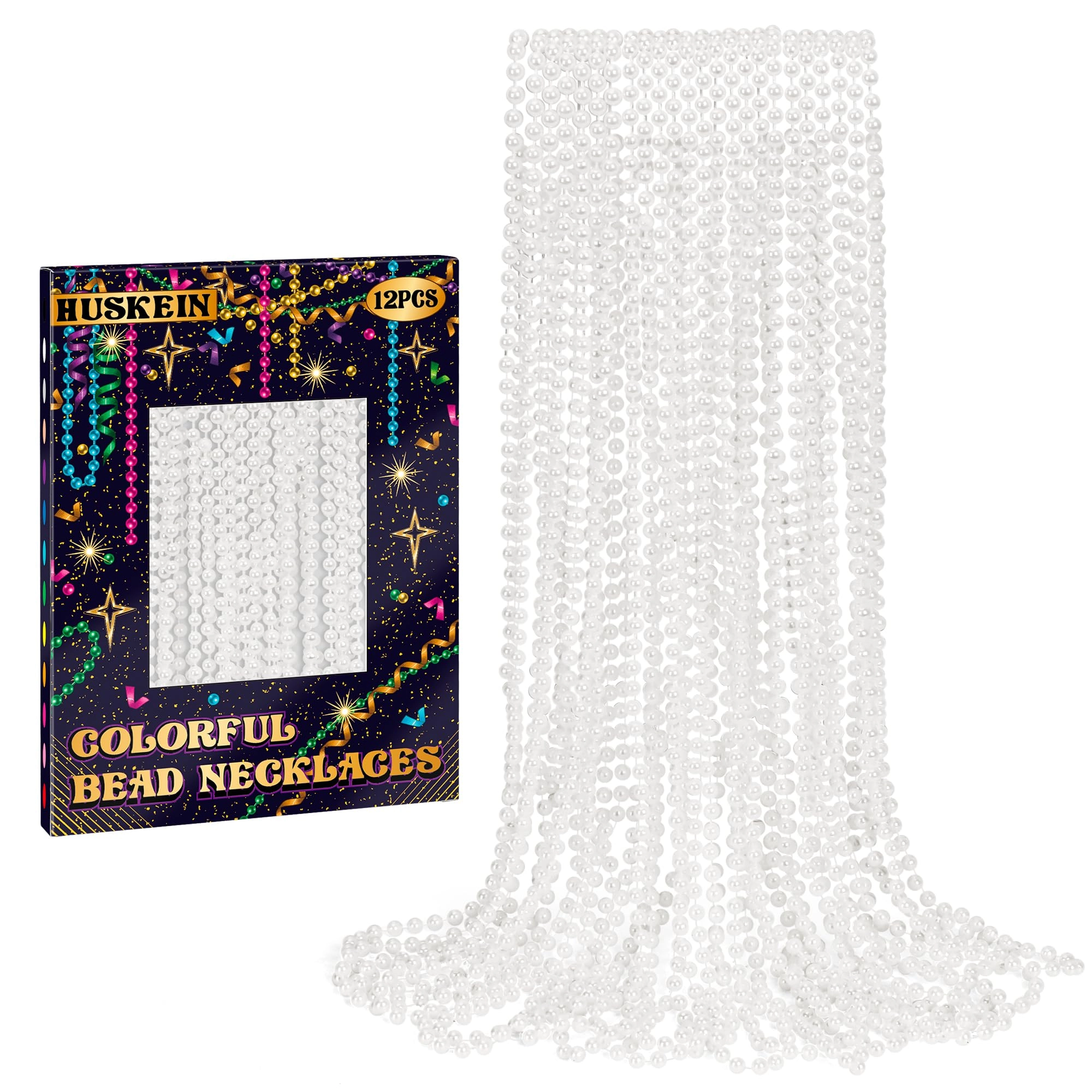 huskein Mardi Gras Beads Necklace - 33 Inch 12 PCS
