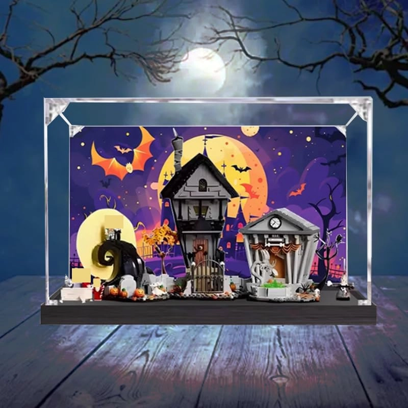 Clear Acrylic Display Case - 22.44x13.77x13.77in. (57x35x35cm) Black Bottom+backgrund