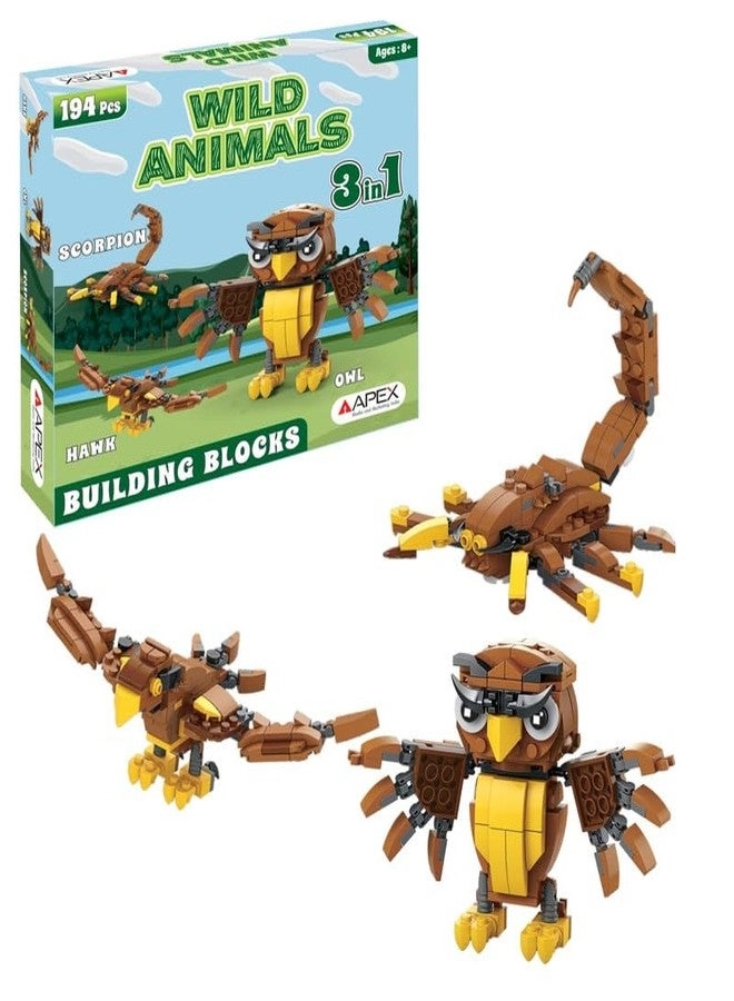 Apex Media and Marketing India 3-in-1 Wild Animal Building Blocks Toy Set - Owl, Hawk or Scorpion 194 pcs