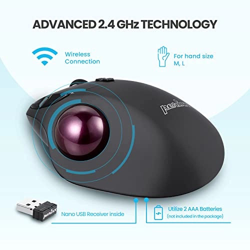 PERIMICE-720 Ergonomic Trackball Mouse - Wireless
