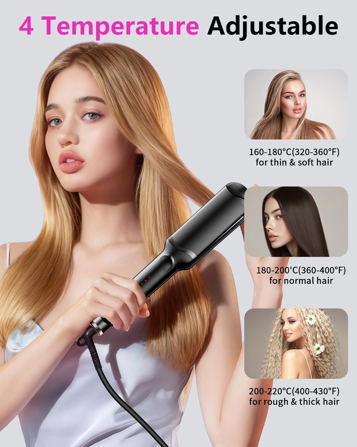 Hair Crimper Waver - 4 Interchangeable Ceramic Plates Auto Temp Control