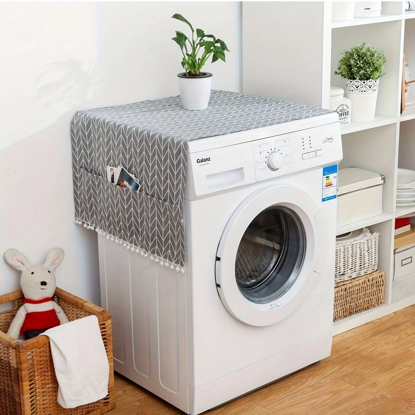Generic Washer Dryer Top Cover - yellow rhinestone 6 side storage bags