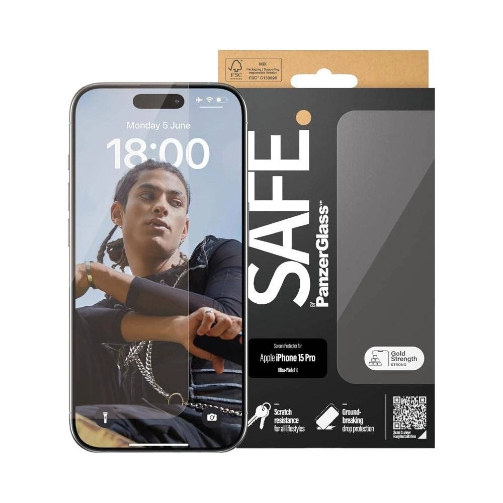 PanzerGlass Ultra-Wide Fit Clear Screen Protector for iPhone 15 Pro
