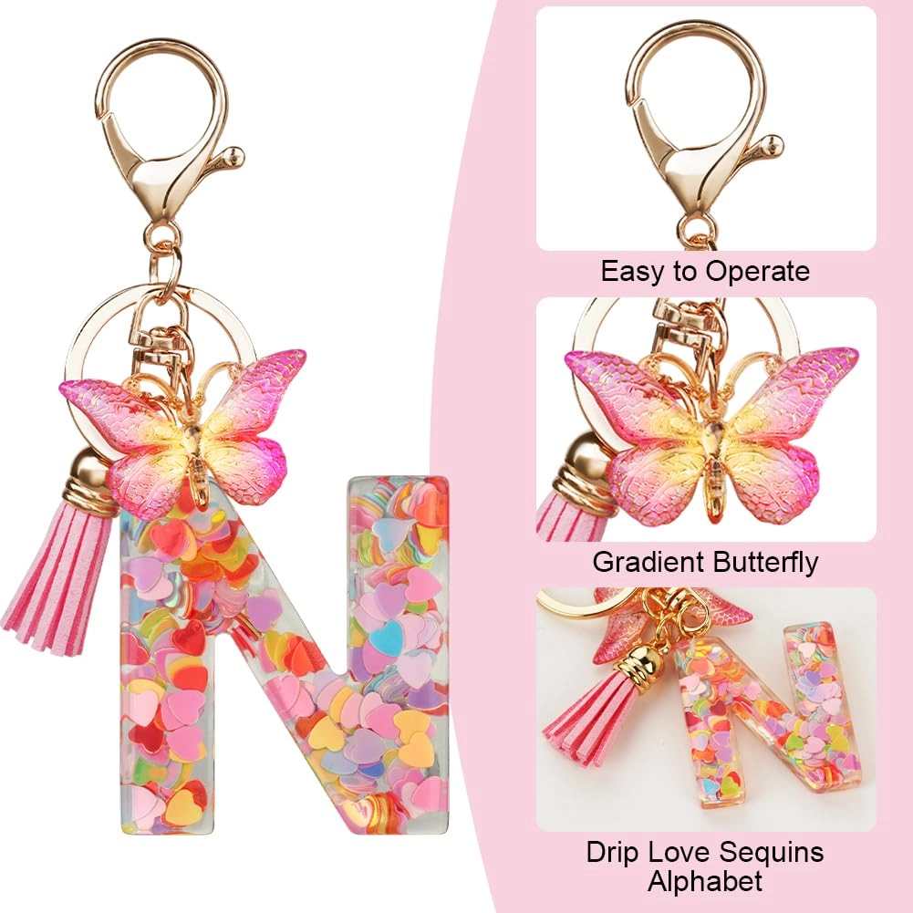 Initial Letter Keychain - Butterfly