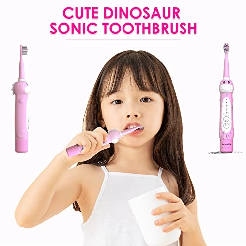 Dinosaur Electric Toothbrush - Kids Sonic Rechargeable 4 Brush Heads