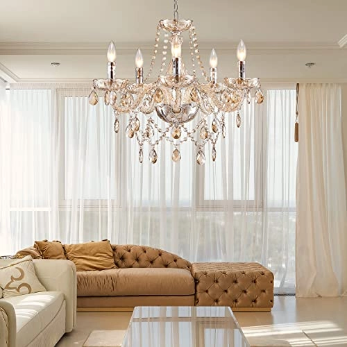 5 Light K9 Crystal Chandelier - Champagne Modern