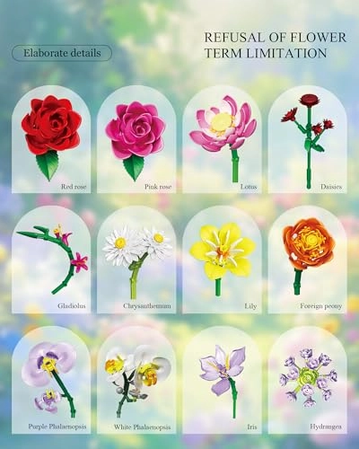 Rose Flower Building Set - Sky Vase ABS Bricks