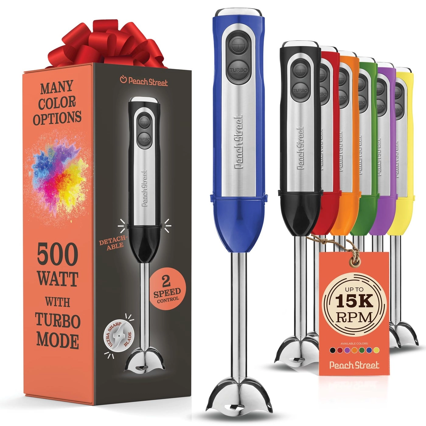Immersion Hand Blender - Turbo Mode Detachable Base Stainless Steel Blades
