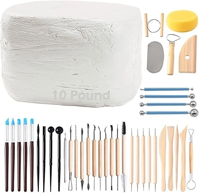 Natural Air-Dry Clay - 10LBs + Pottery Tools Clay Sculpting Tool Set - 40 Pcs