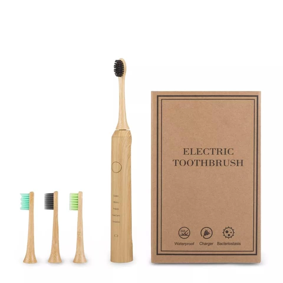 Smart Sonic Bamboo Toothbrush - IPX8 Waterproof 3 Replaceable Heads 5 Modes