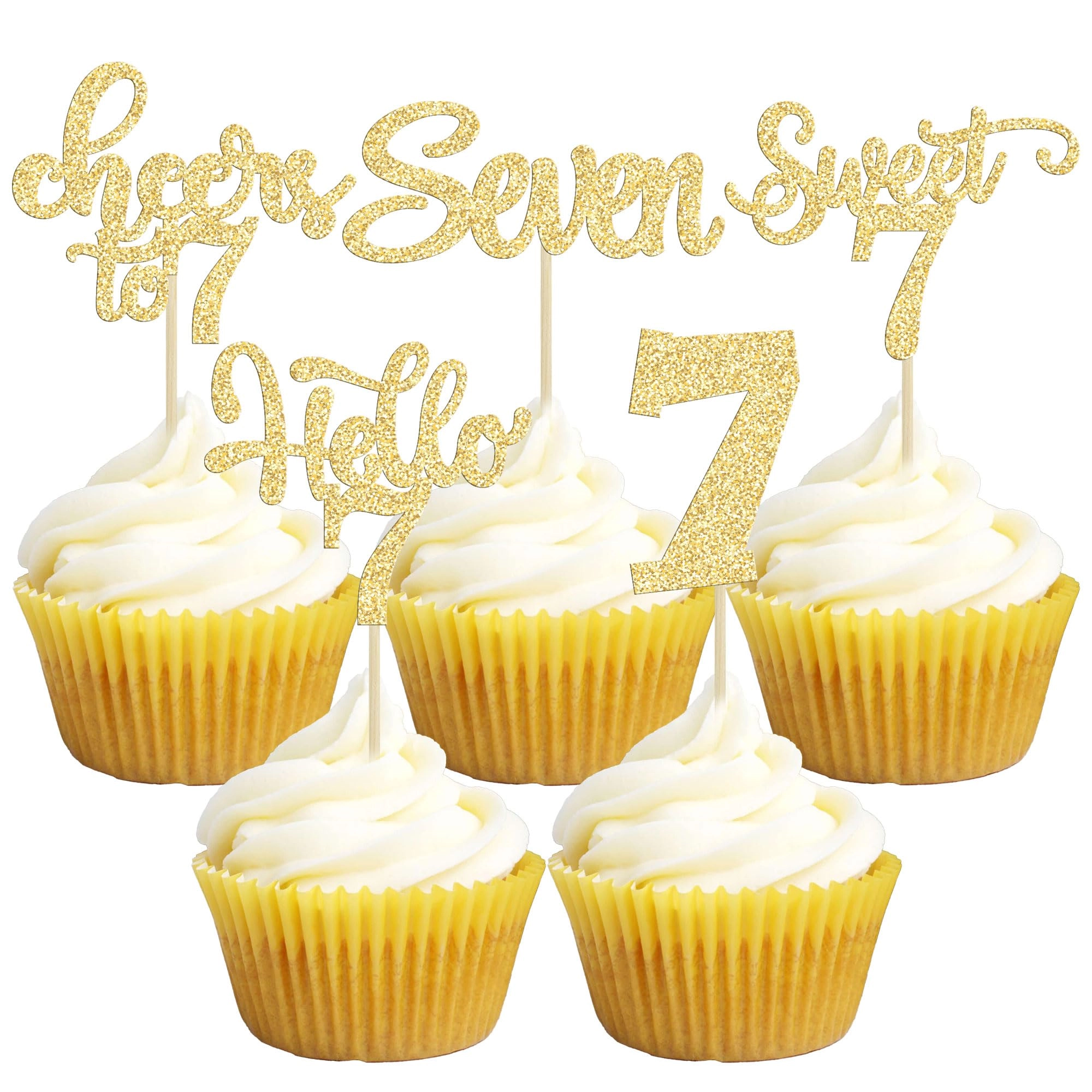 gyufise 7th Birthday Cupcake Toppers - 30Pcs