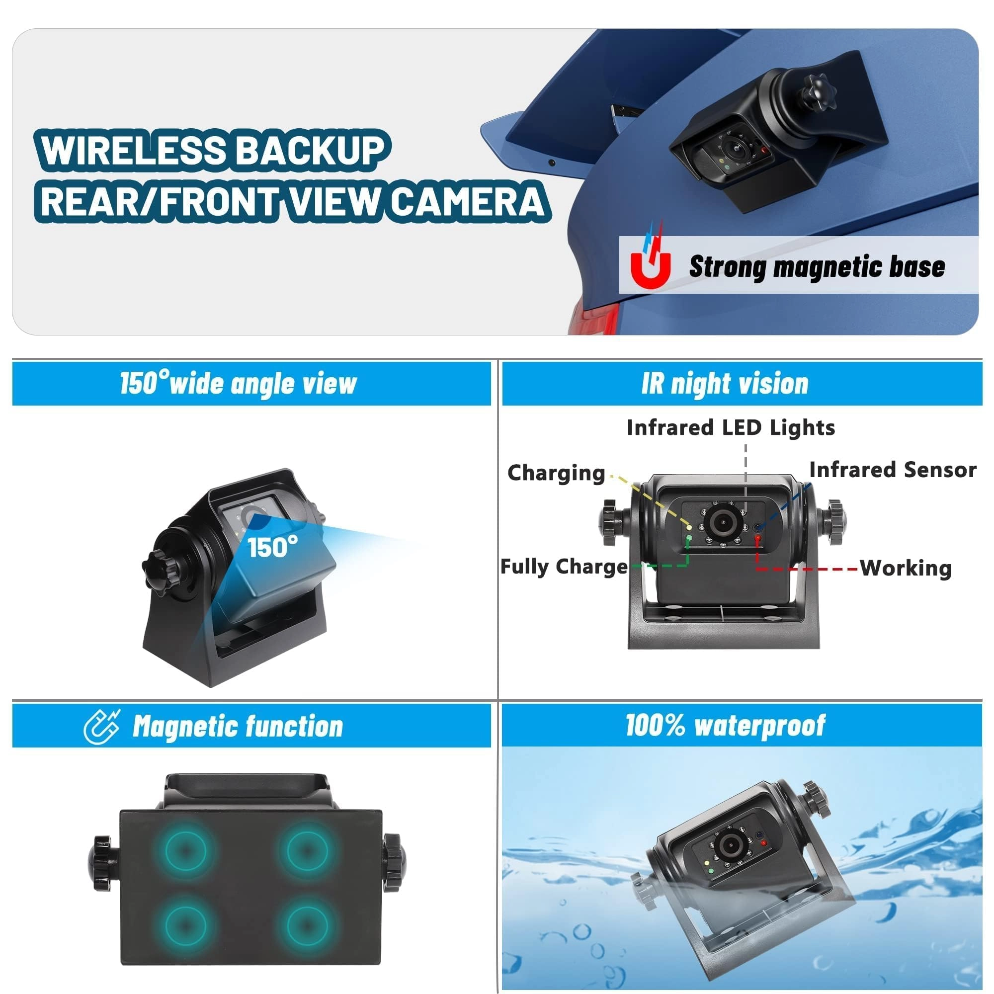 Wireless WiFi Magnetic Hitch Backup Camera - Night Vision 1080P