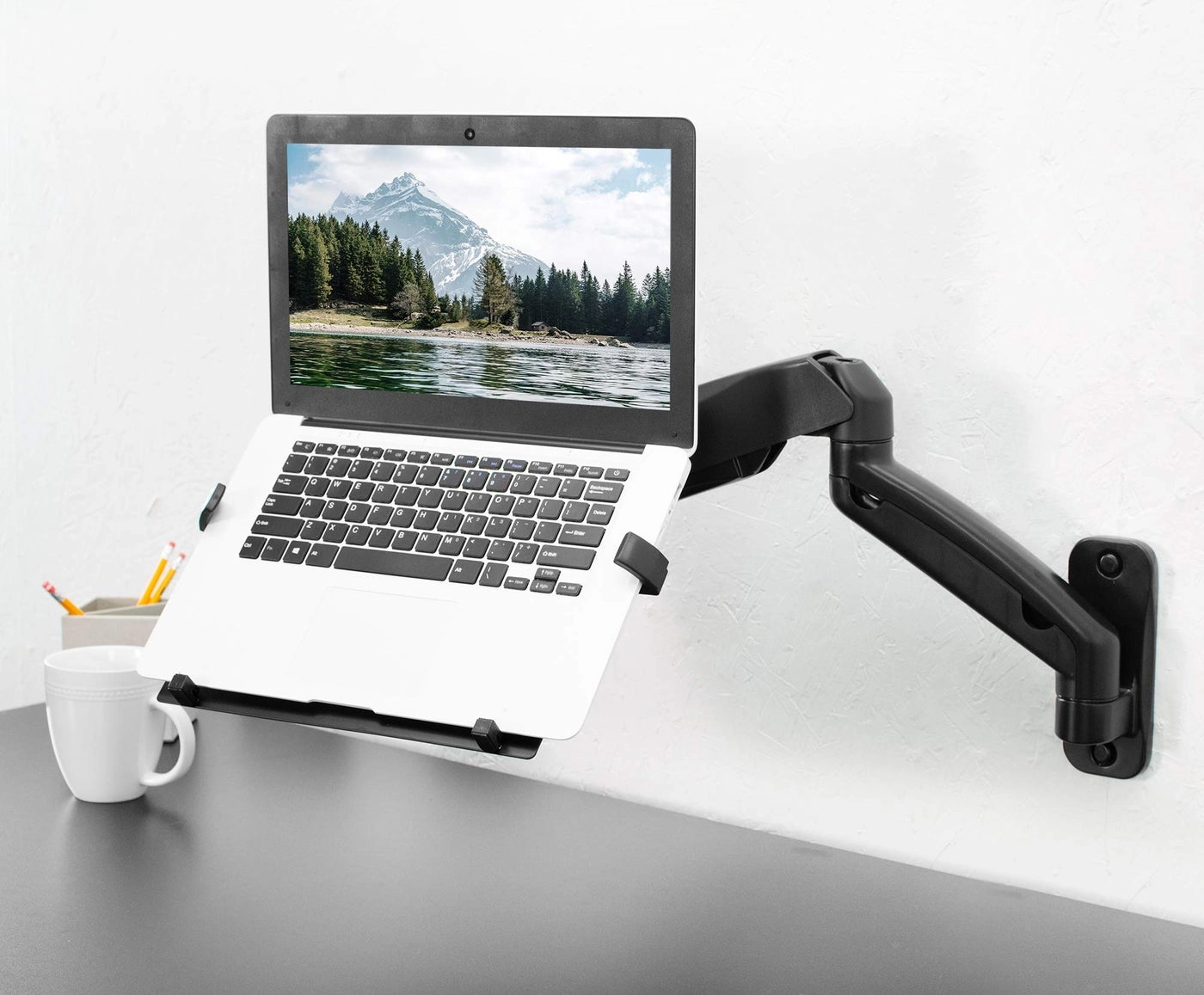 Height Adjustable Pneumatic Extended Arm Laptop Wall Mount - 10 to 15.6 inch
