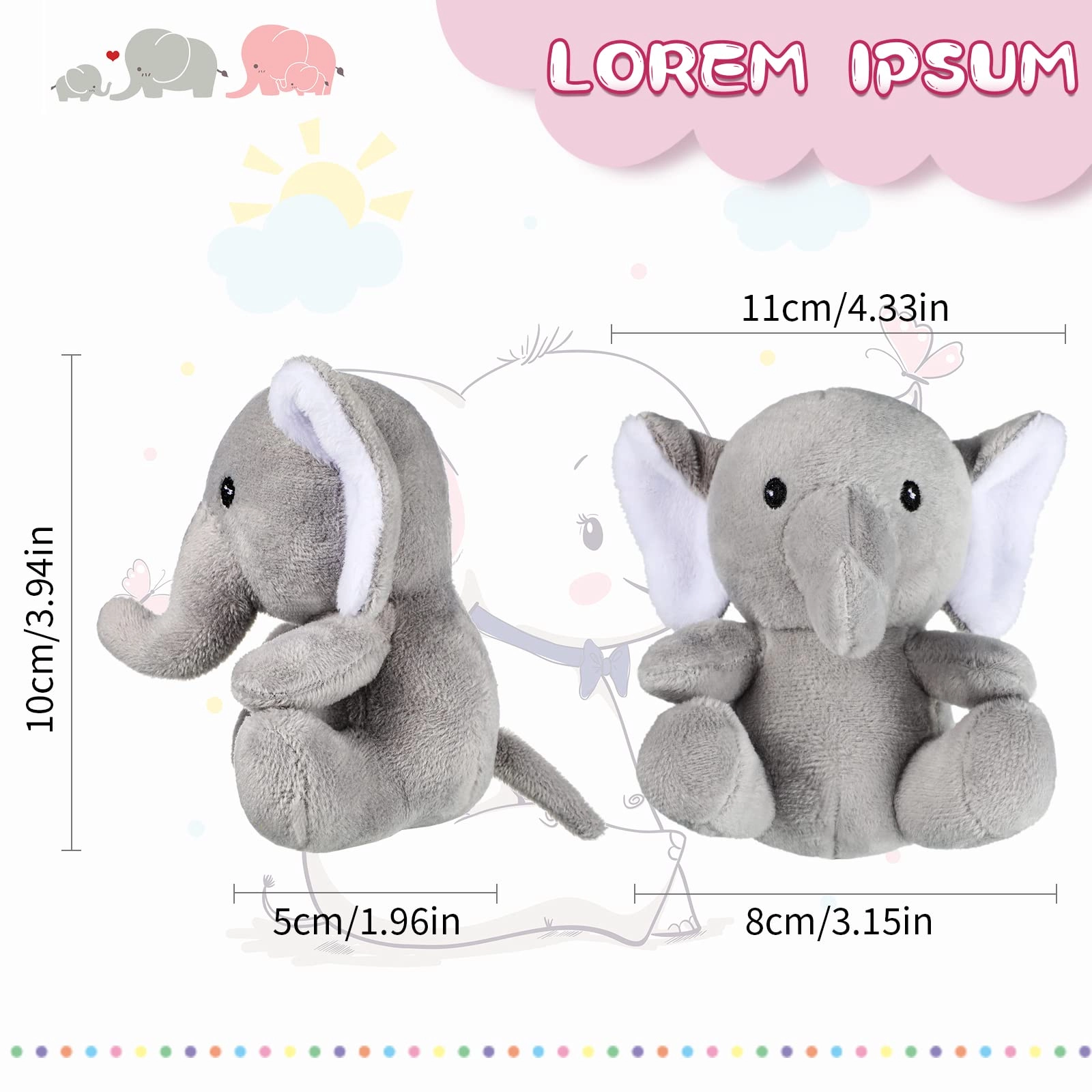 Elephant - 4 Inch Grey 4 Count