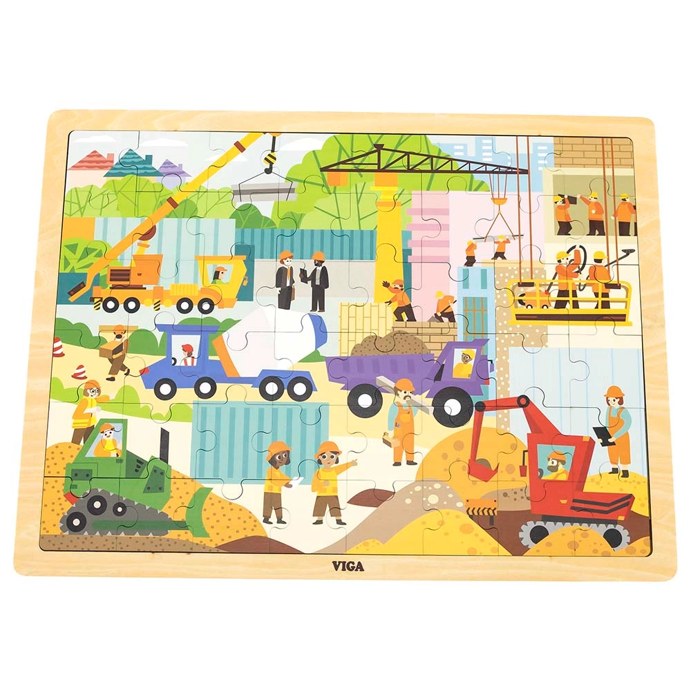 VIGA Construction Area Wooden Puzzle (PCG-44585) - 48 pcs