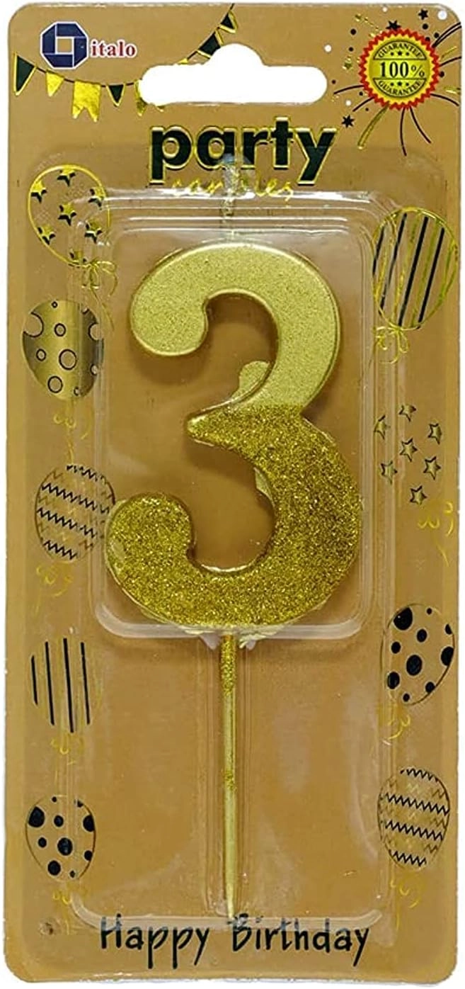 AL ARQAM LLC Number 3 Glitter Dipped Birthday Candle - birthdays