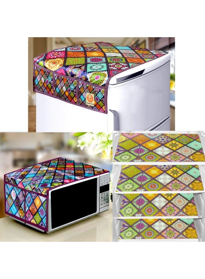 KANUSHI Fridge Cover - 1 Pc 21 X 39 + Microwave Cover - 1 Pc 34 X 14 Inches + Fridge Mat - 4 Pc 12 X 17