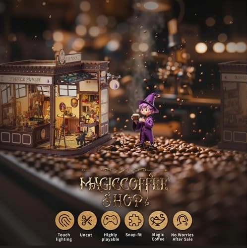 Coffee Shop Miniature House Kit (K-1083) - LED Light 3D Wooden Bookends