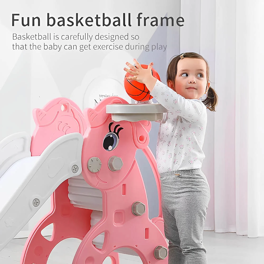 Kids Slide With Basket Ball Hoop & Ball Pool - 300 pcs ocean balls Suitable for 2 years and above