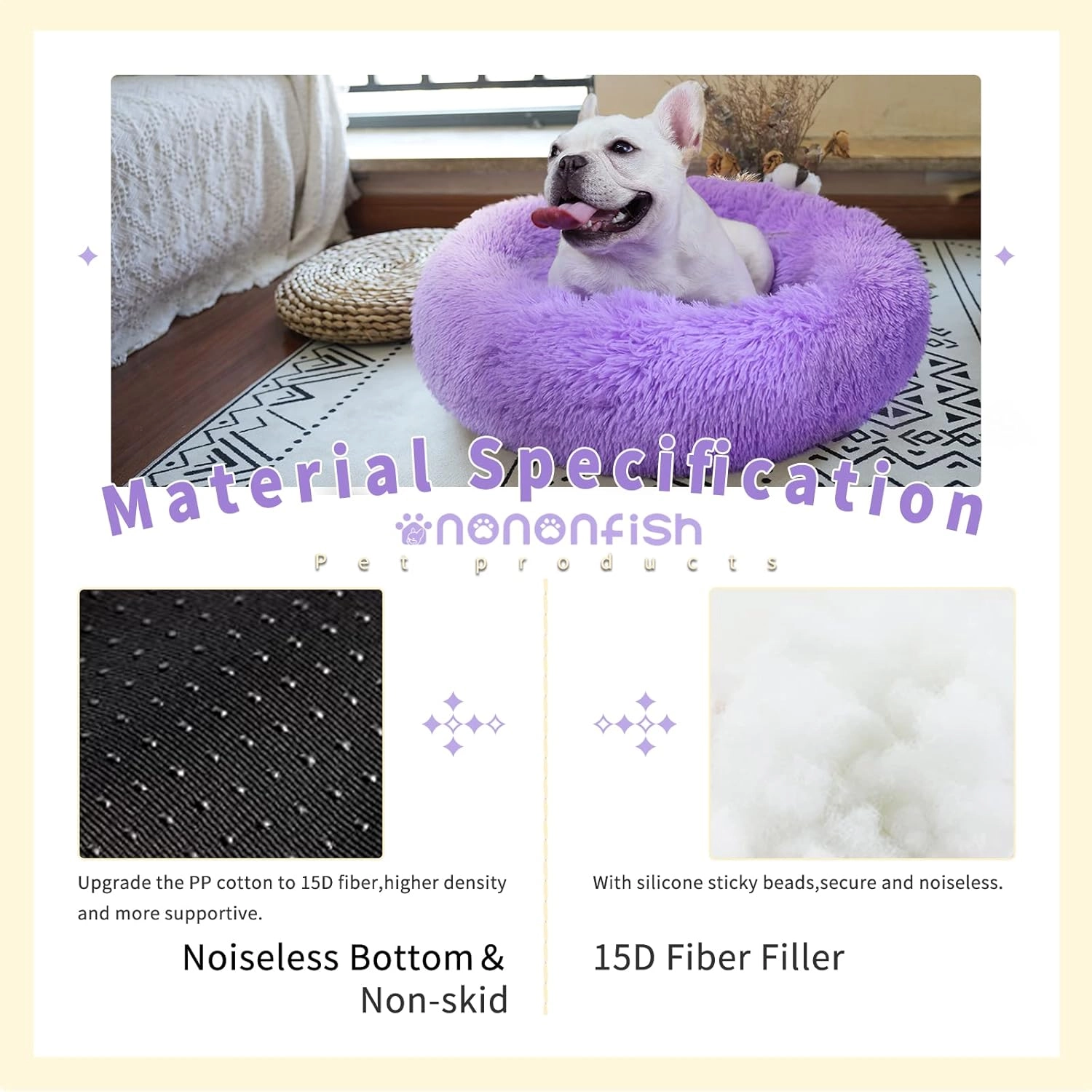 Velor Round Plush Dog Bed - 50 x 15cm
