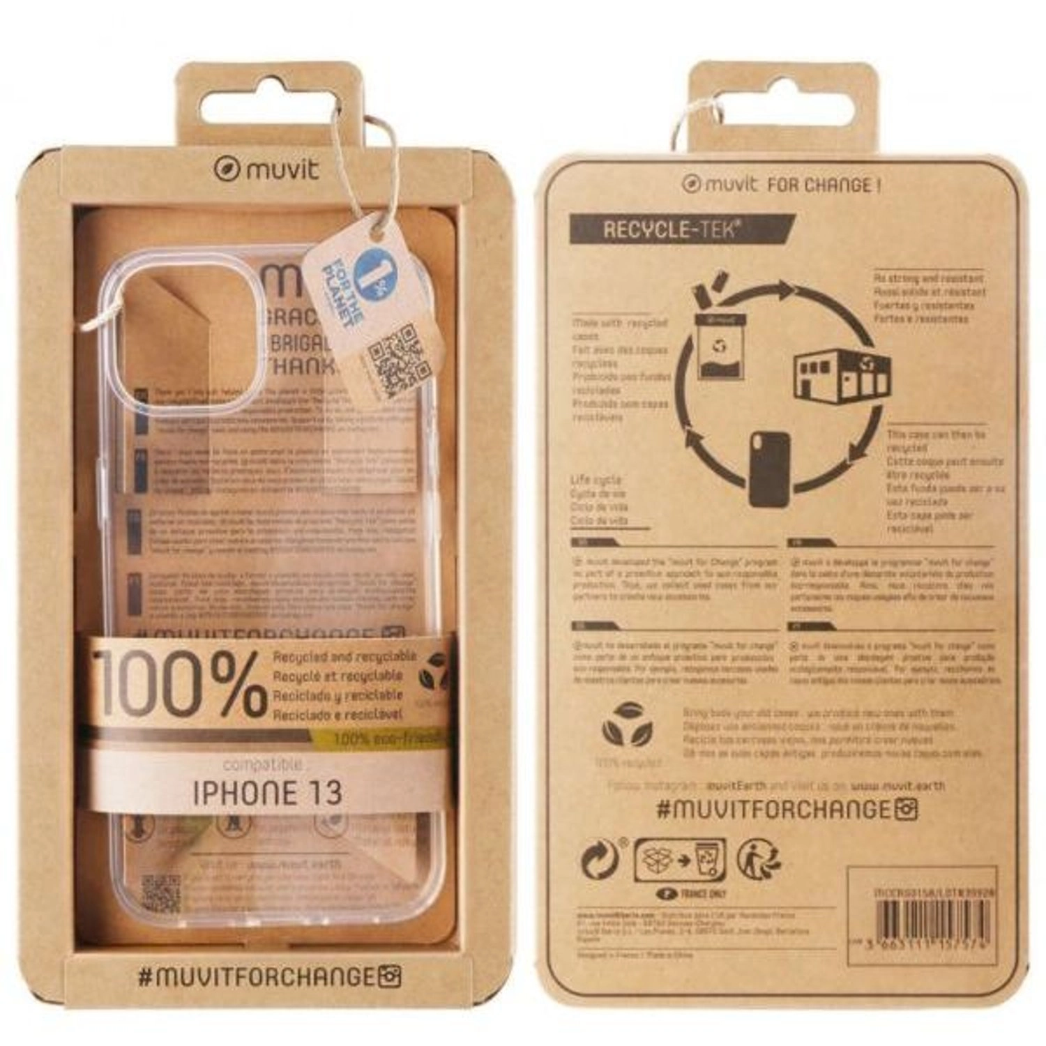 Muvit Recycletek Soft Case Back Case for Apple iPhone 13