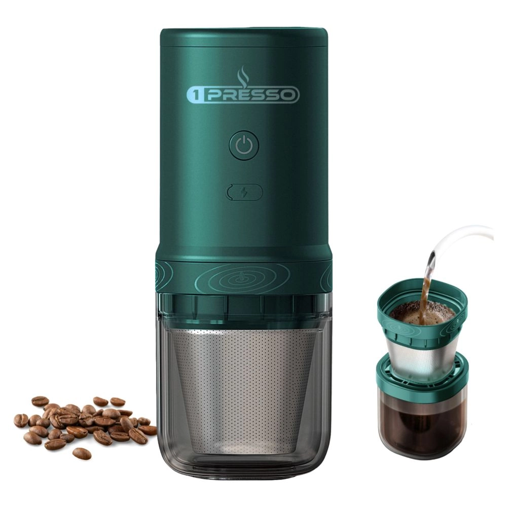 1Presso Portable Coffee Grinder and V60 Coffee Machine - Stainless Steel Conical Burr 25 Grind Setting