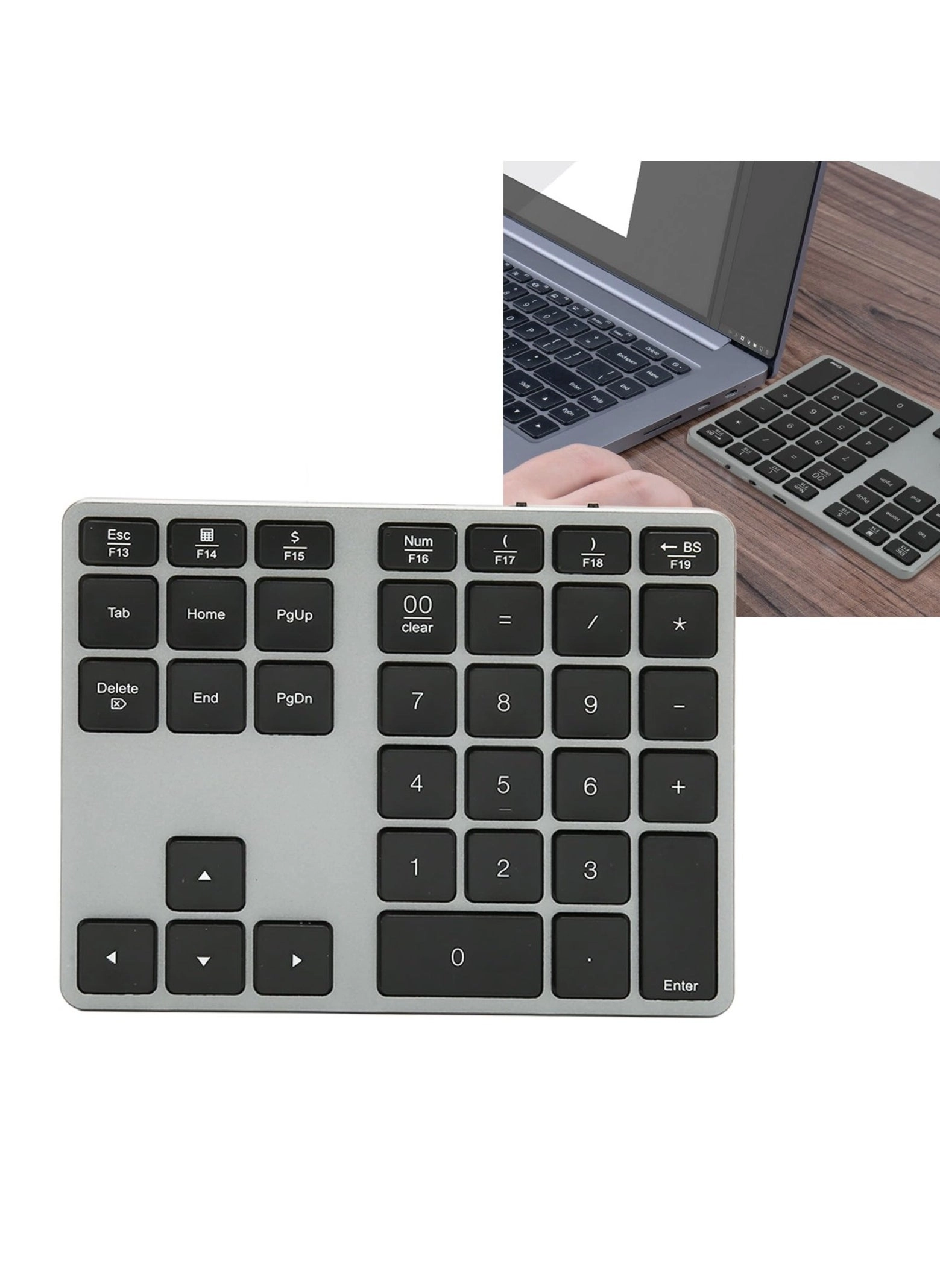 Bluetooth Extended Numeric Keypad - 34-Key Rechargeable Space Gray