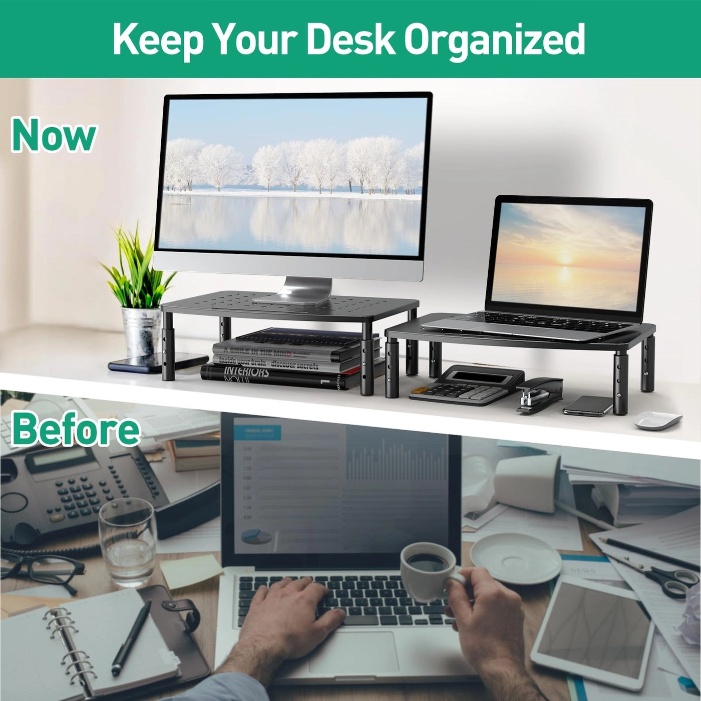 Monitor Stand Riser - Metal Drawer 3 Height Adjustable Phone Holder Pack