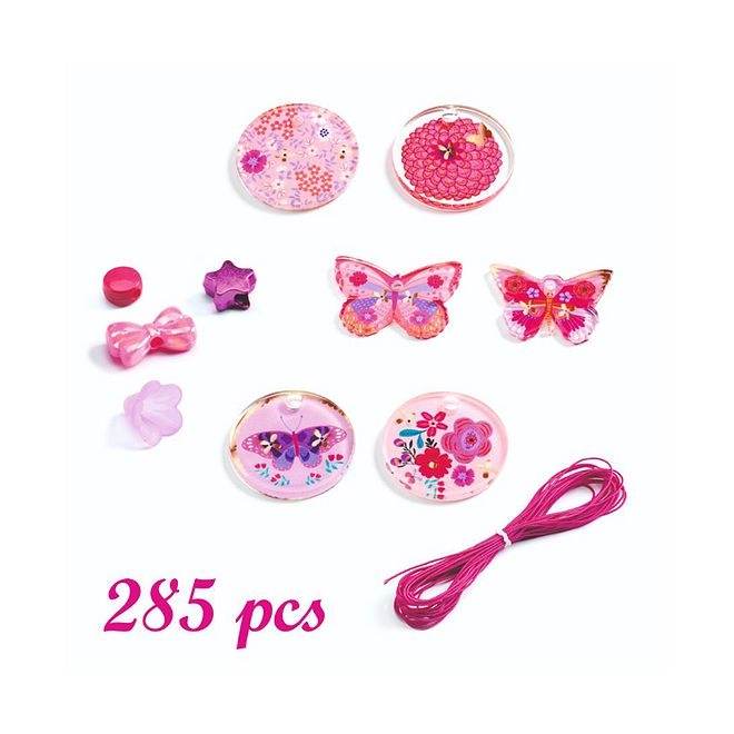 Wooden Bead Kit - 450 wooden beads 8 charms 6m elastic cord