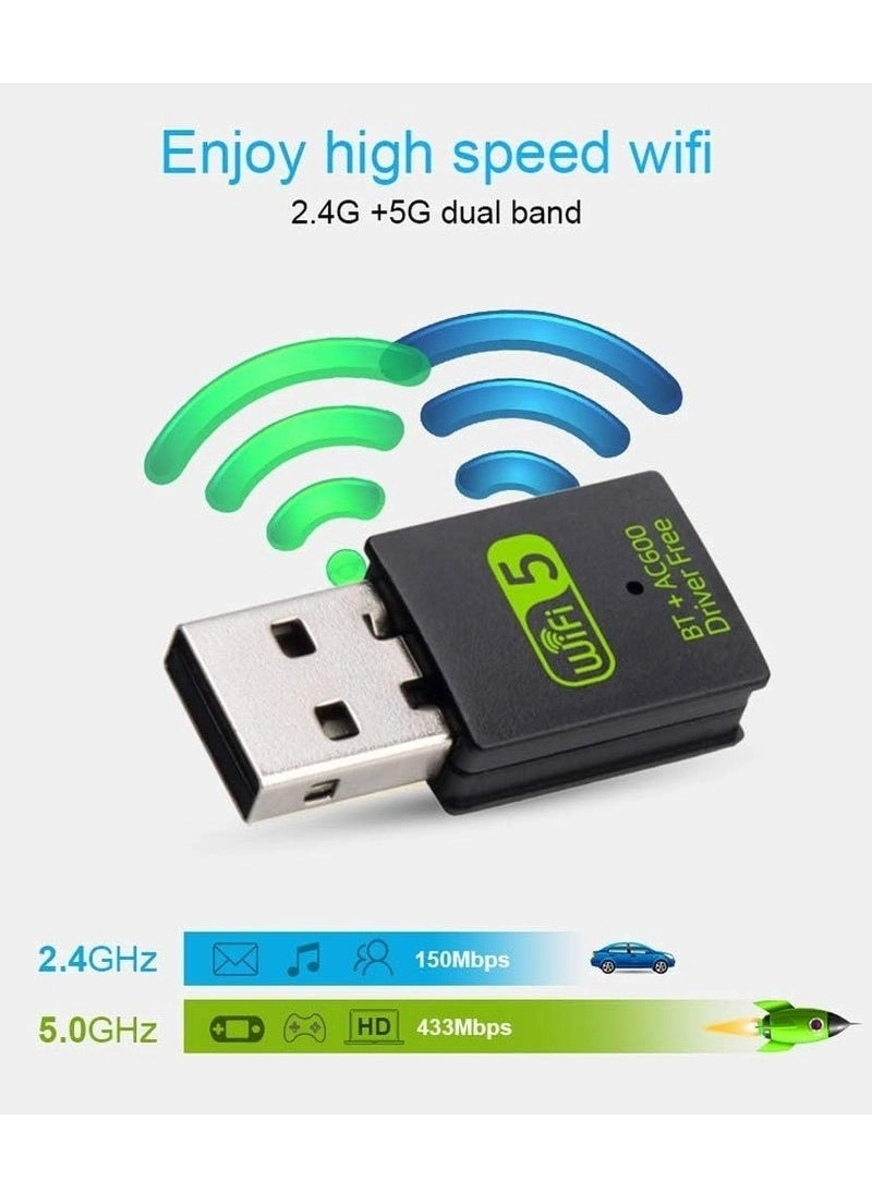 USB WiFi Bluetooth Adapter - 600Mbps Dual Band 2.4/5Ghz