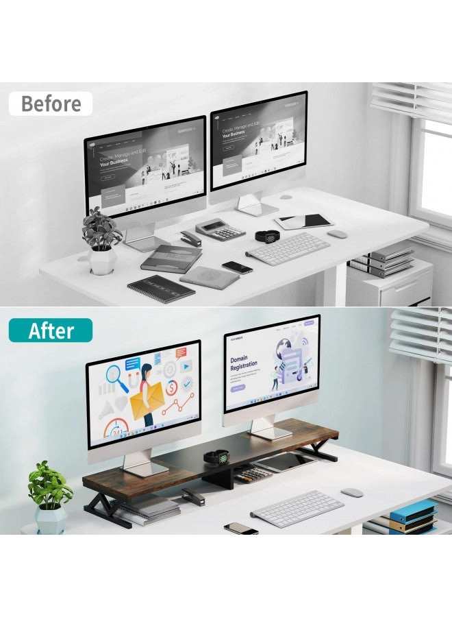 Dual Monitor Stand Riser - Large Wood with Storage