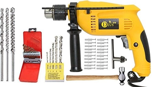 Electric Drill Machine - 13mm + 13 PCS HSS Drill Set + 5 Pcs Wall Masonry Set