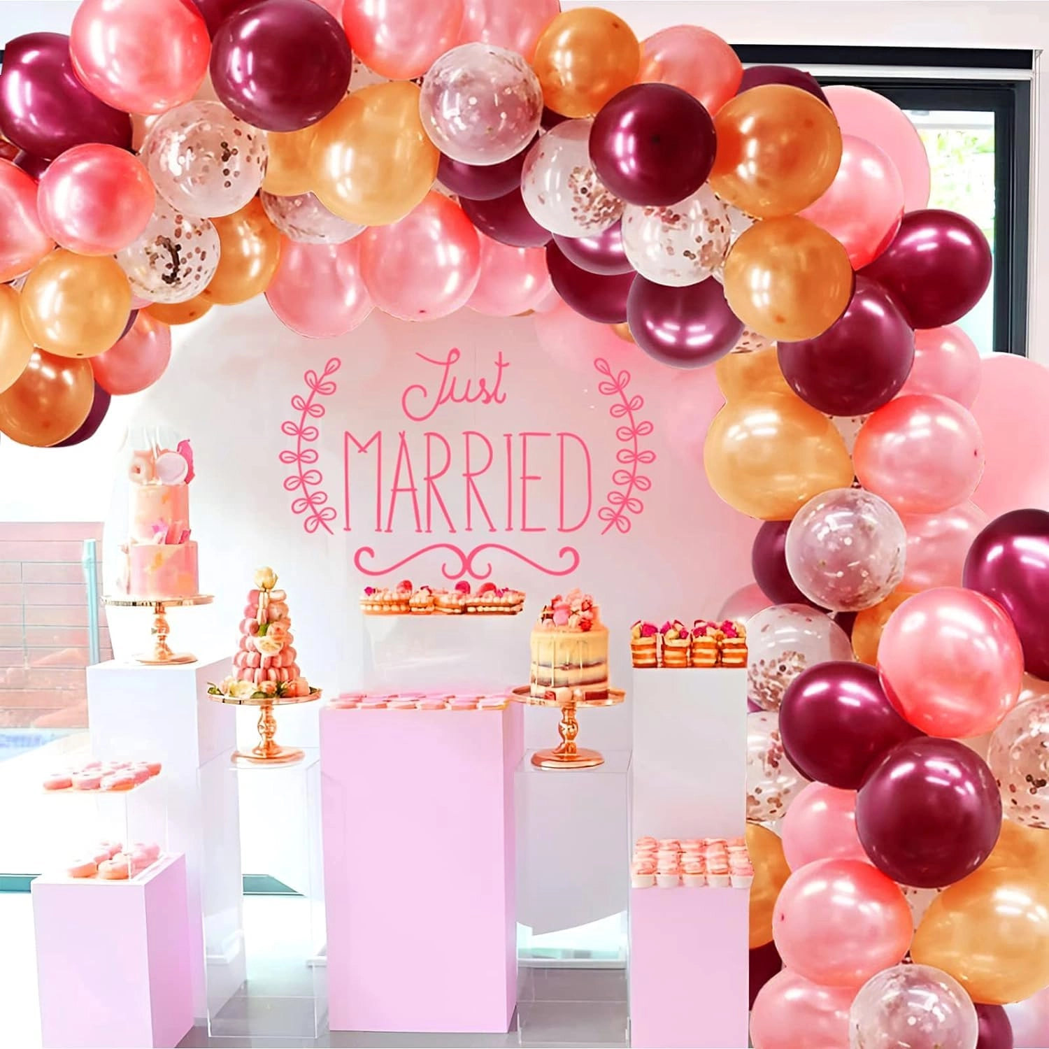 Rose Gold Burgundy Confetti Balloons - 62Pcs