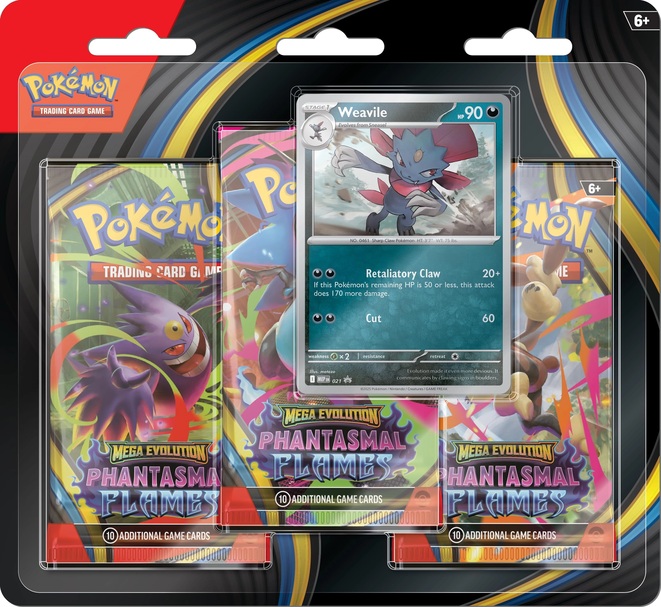 The Pokémon Company International Mega Evolution—Phantasmal Flames Triple Pack Weavile - 1 Foil Promo Card 3 Booster Packs