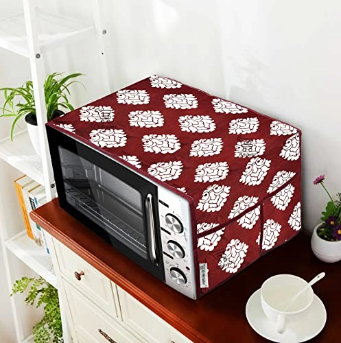 Microwave-Oven Top Cover - Polyester 3-Layered 4 Pockets Maroon