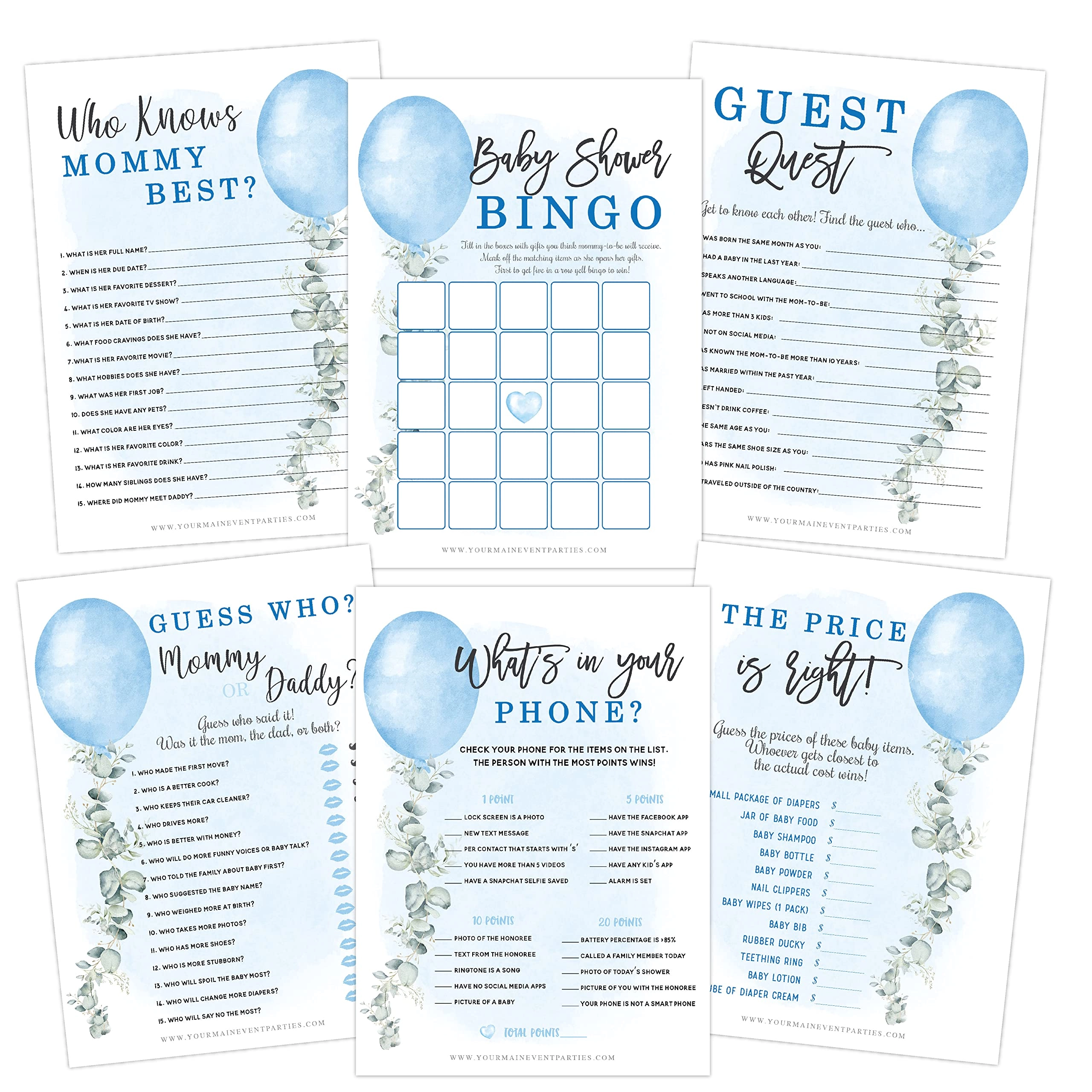 Your Main Event Prints Boy Baby Shower Games - English