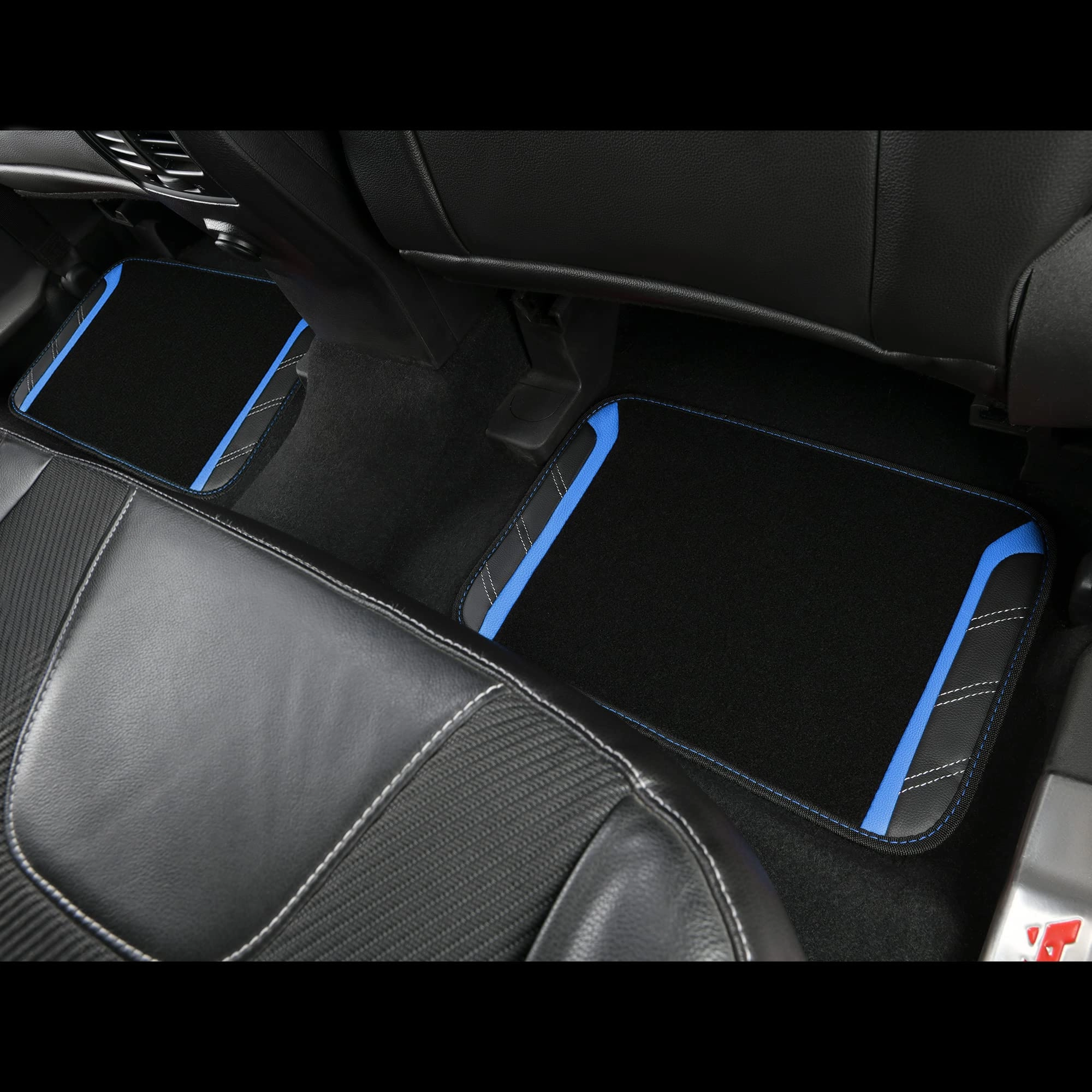 Car Seat Covers - Air Mesh Leather + Car Floor Mats - Waterproof + Steering Wheel Cover - Sporty