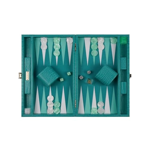 Backgammon Set - 15 inch Teal Green Alligator Vegan Leather