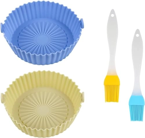 Air Fryer Silicone Pot + Silicone Brush + Reusable Non-Stick Round Air Fryer Basket + Fryer Liner Insulating Pad