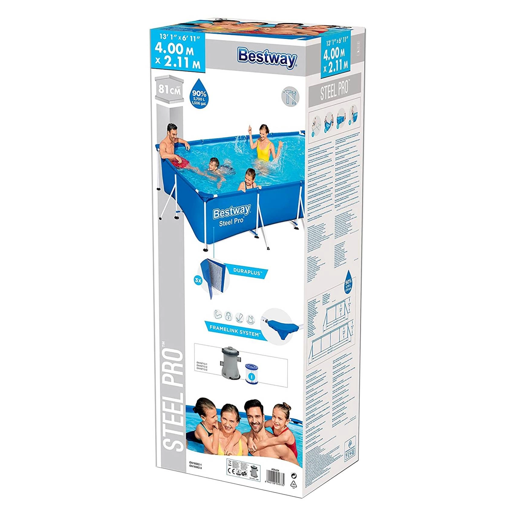 Steel Pro Power Pro Rectangular Frame Pool - 400x211x81cm Blue