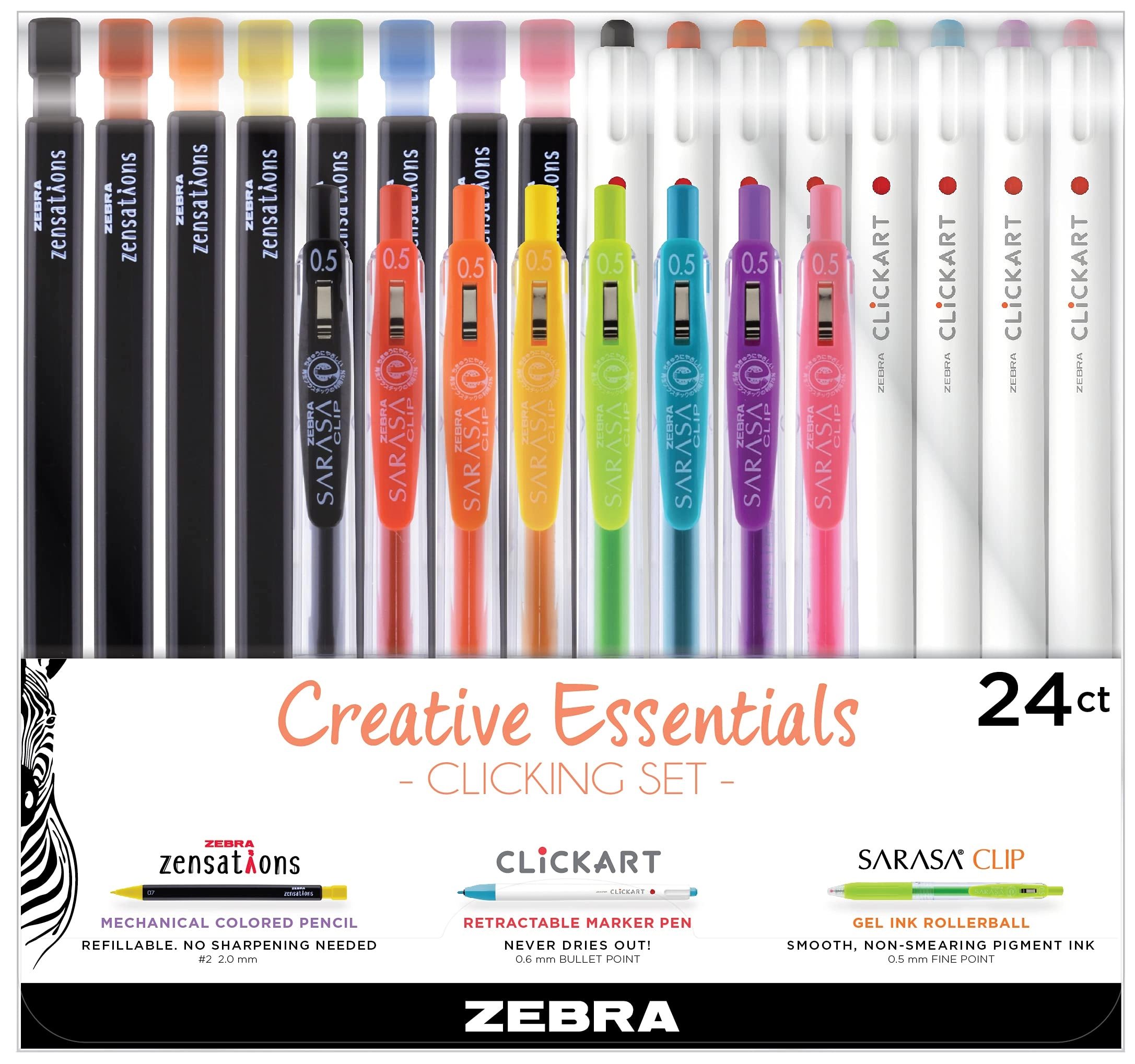 Zebra Pen CLiCKART - 0.6mm + Colored Pencils - 2.0mm HB + Sarasa Clip - 0.5mm