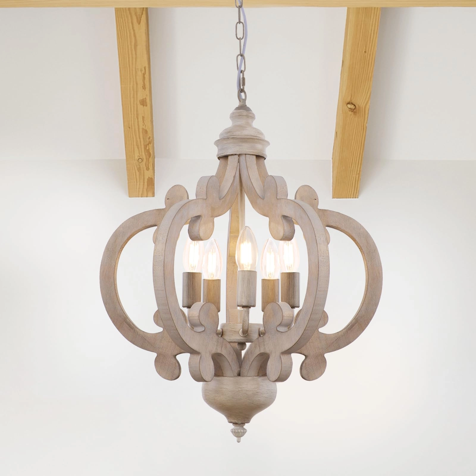 KMaiPem Vintage Wooden Bedroom Chandelier - Dimmable