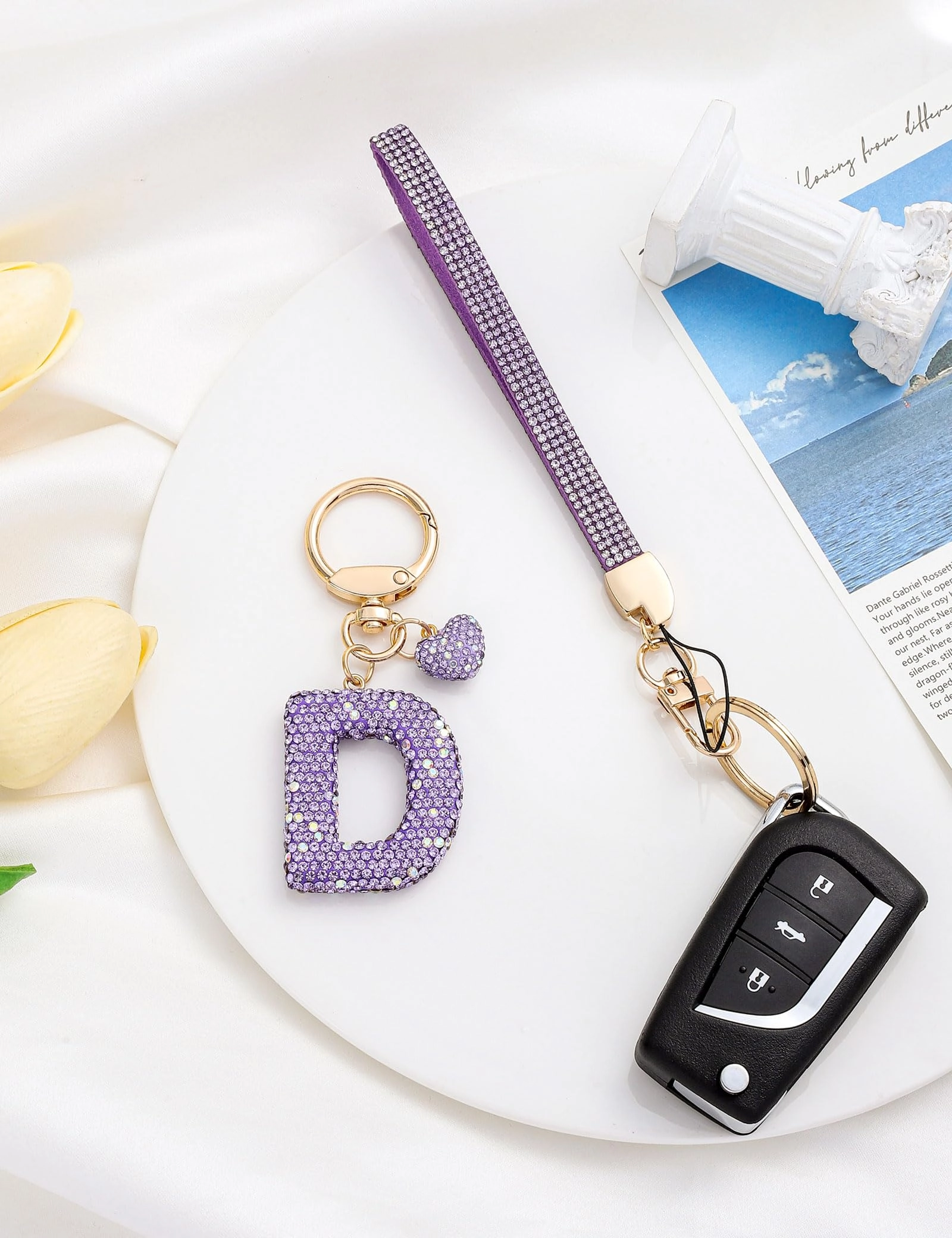 Initial Keychain - L Purple Rhinestone