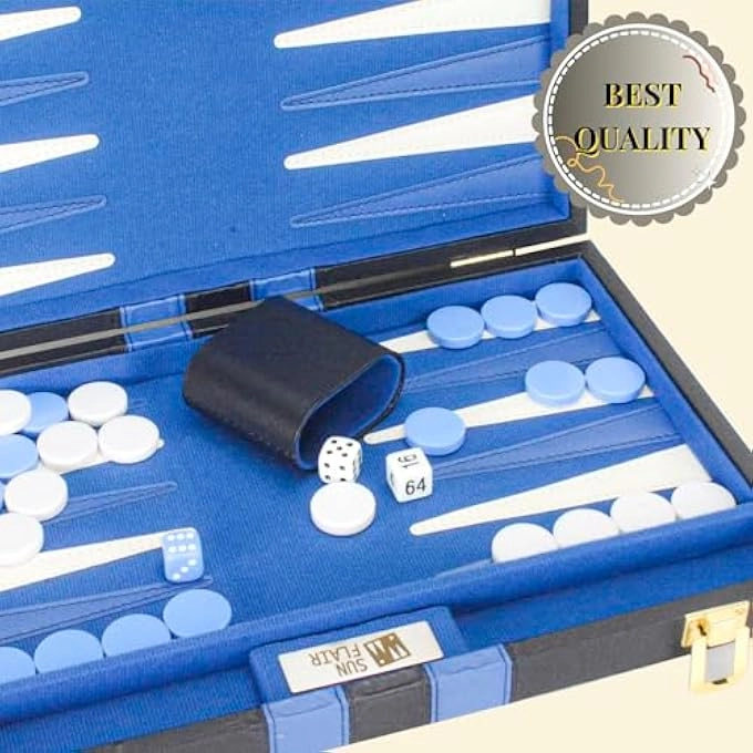 Backgammon Set - Travel Premium Leather Case Bundle