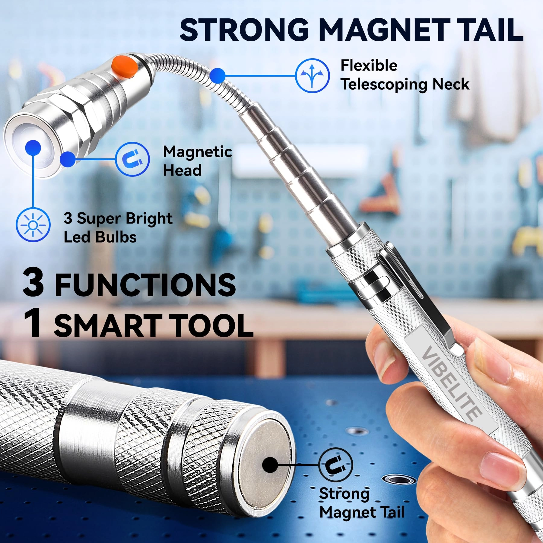 Extendable Magnetic Flashlight - Telescoping Magnet 200lm