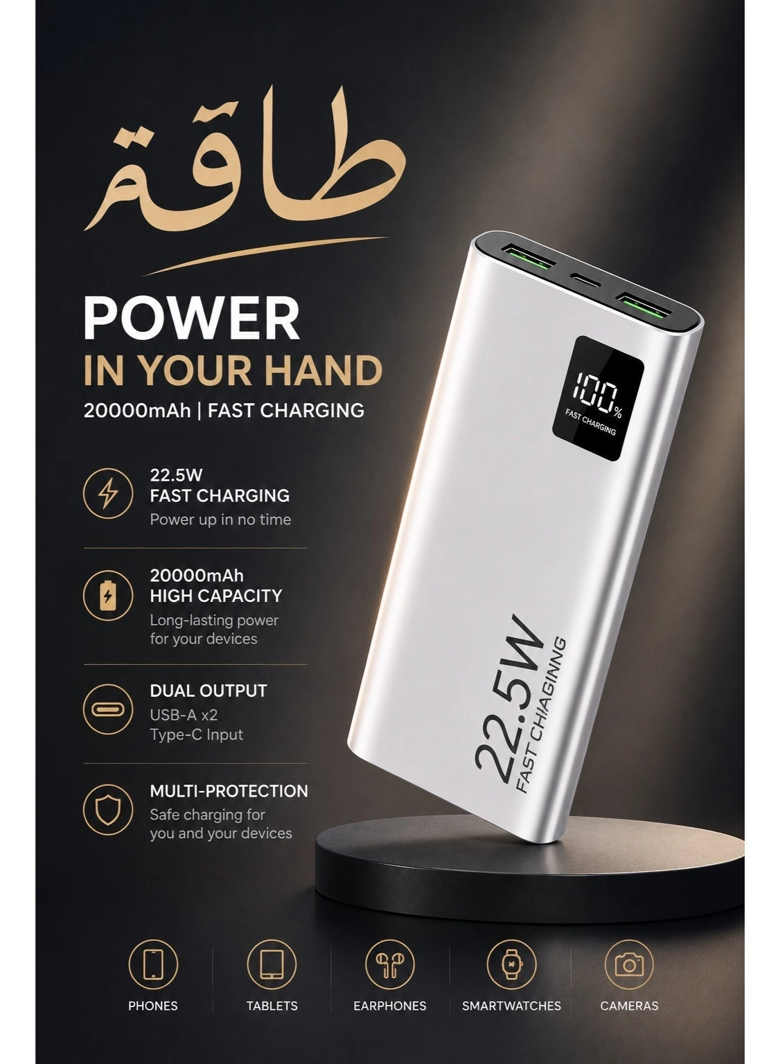 OLUDENIZ Portable Power Bank - 20000mAh 22.5W