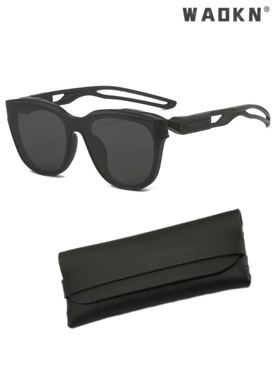 WAOKN Vintage Curved Lens Sunglasses - 75 mm Grey