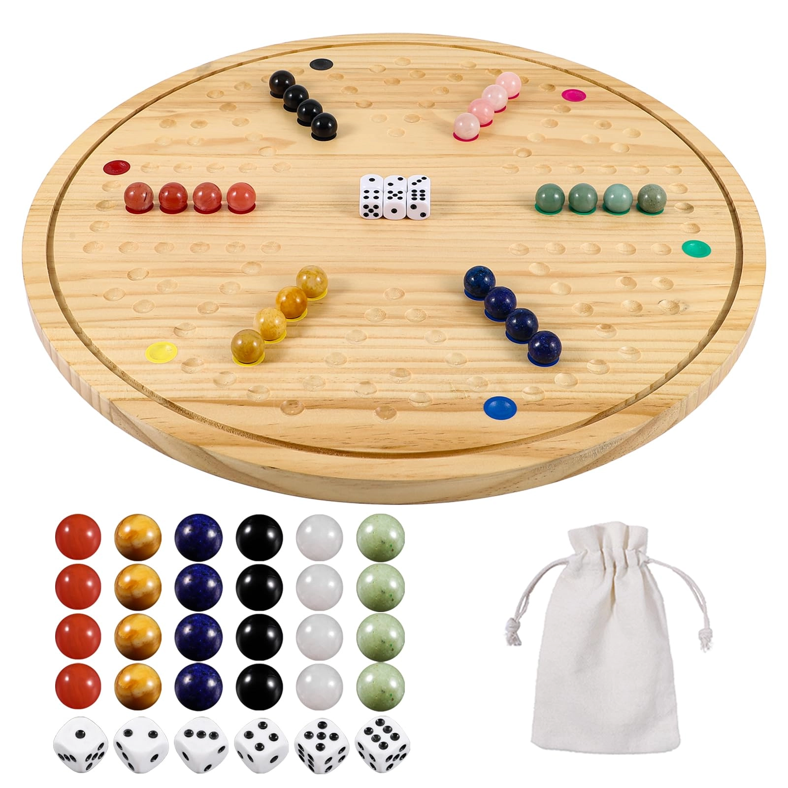 Wahartoly Wahoo Marble Board Game - Double-Sided Solid Wood